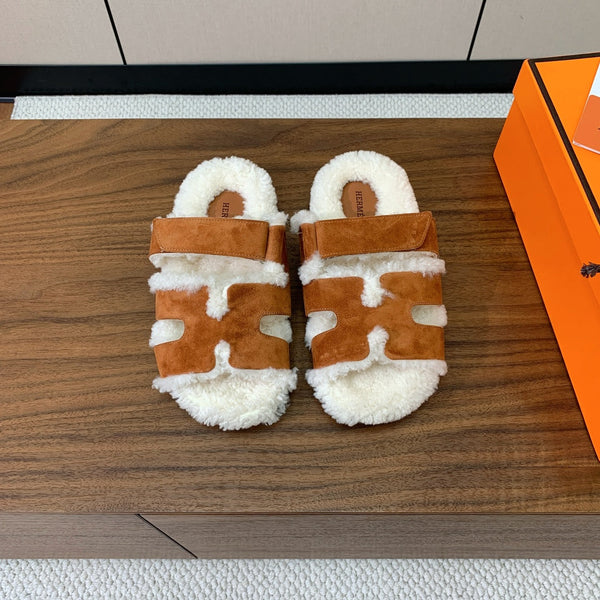 HM Chypre Sandal In Brown Orange Mix White Fleece And Suede  984198