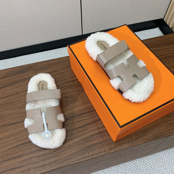 HM Chypre Sandal Light Brown Mix White Wool And Cowhide Lining  984209