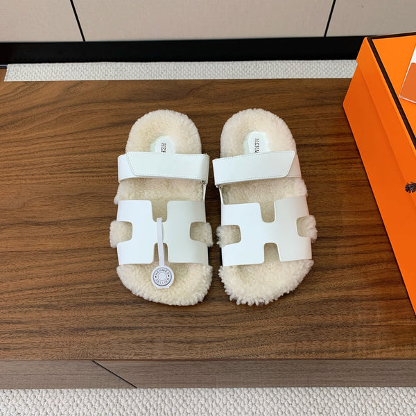 HM Chypre Sandal White Mix Light Beige Wool And Cowhide Lining  984210