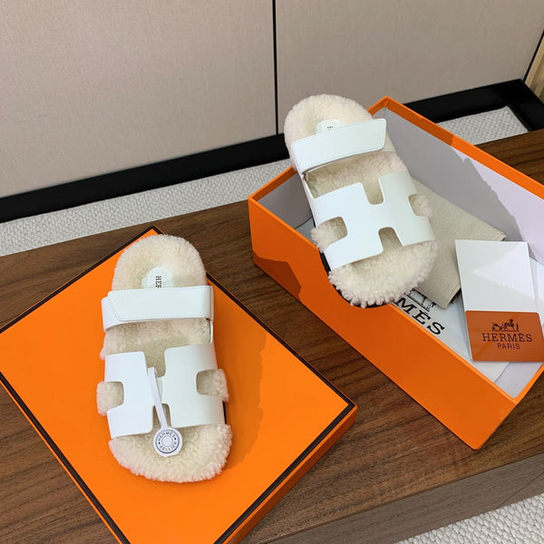 HM Chypre Sandal White Mix Light Beige Wool And Cowhide Lining  984210