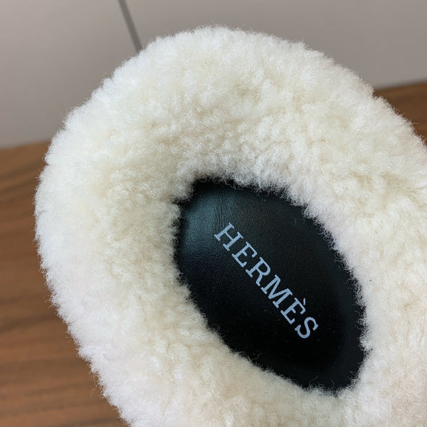 HM Chypre Sandal Black Mix White Wool And Cowhide Lining 984211