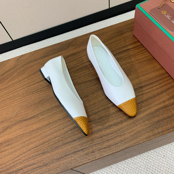 LP Rebecca Ballet Flats In White Mix Yellow Brown Cowhide 984358