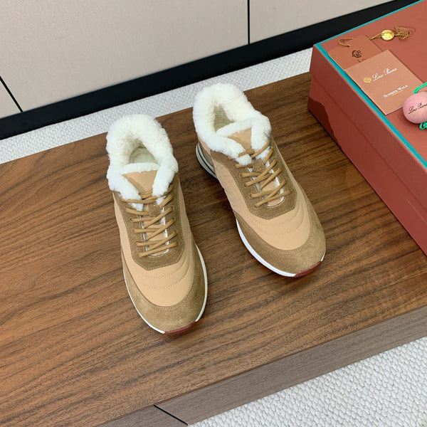 LP Week-end Walk Sneakers In Dark Beige Mix Camel Denim With Wool Fleece Lining 984283