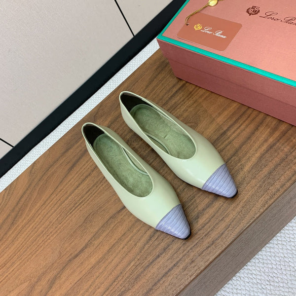 LP Rebecca Ballet Flats In Grey Matcha Green Cowhide