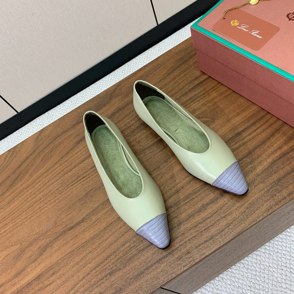 LP Rebecca Ballet Flats In Grey Matcha Green Cowhide