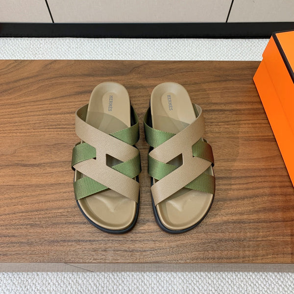 HM Kazimir Sandal Green mix Etoupe Canvas Calfskin 293993