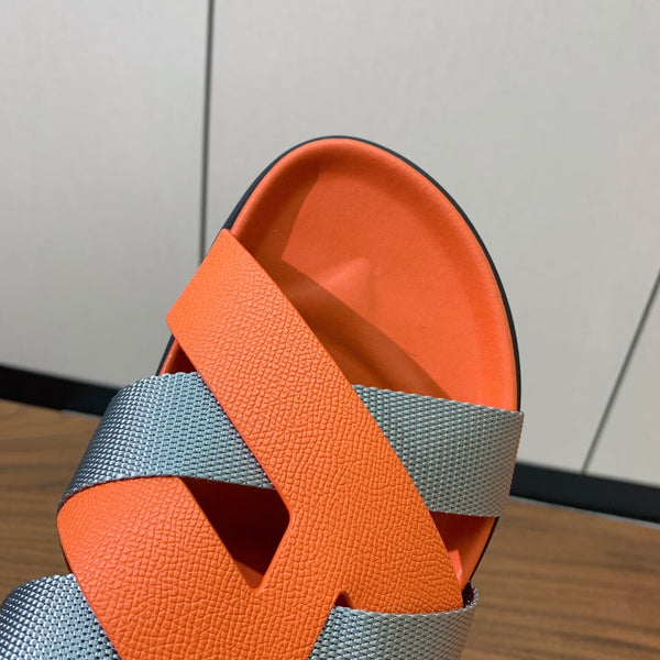 HM Kazimir Sandal Orange mix Gray Canvas Calfskin 293995
