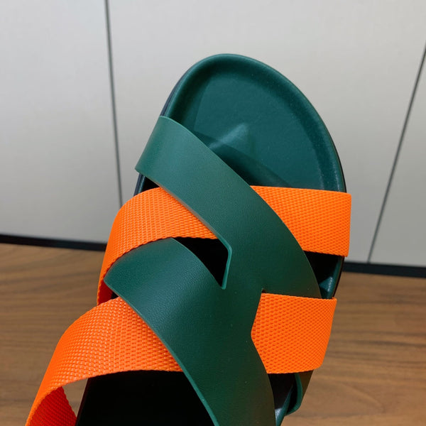 HM Kazimir Sandal Green Orange Frabic Calfskin 294007