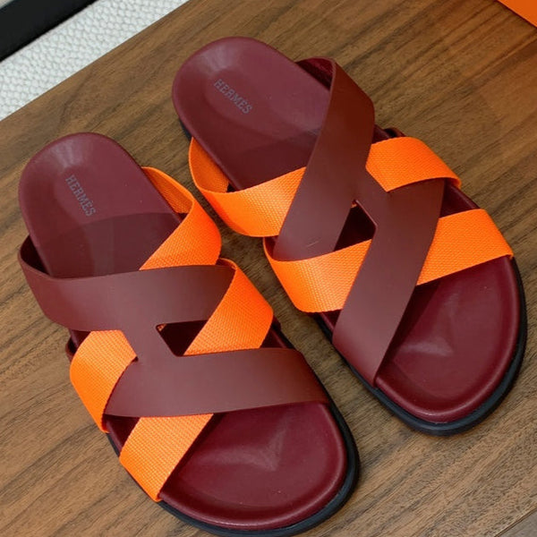 HM Kazimir Sandal Burgundy Orange Frabic Calfskin 294006