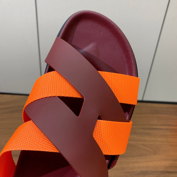 HM Kazimir Sandal Burgundy Orange Frabic Calfskin 294006