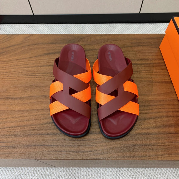 HM Kazimir Sandal Burgundy Orange Frabic Calfskin 294006