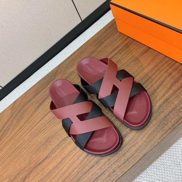 HM Kazimir Sandal Burgundy Black Frabic Calfskin 294008