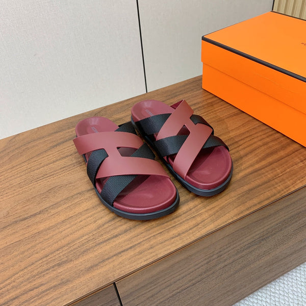 HM Kazimir Sandal Burgundy Black Frabic Calfskin 294008