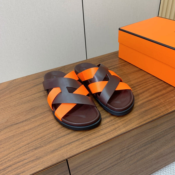 HM Kazimir Sandal Dark Brown Orange Frabic Calfskin 294009