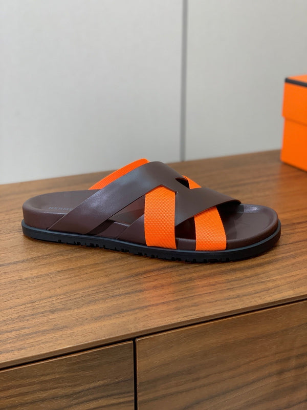 HM Kazimir Sandal Dark Brown Orange Frabic Calfskin 294009