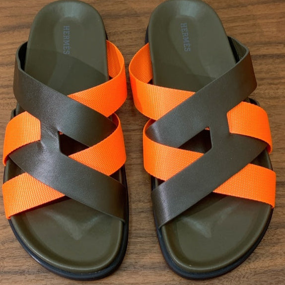 HM Kazimir Sandal Army Green Orange Frabic Calfskin 294010
