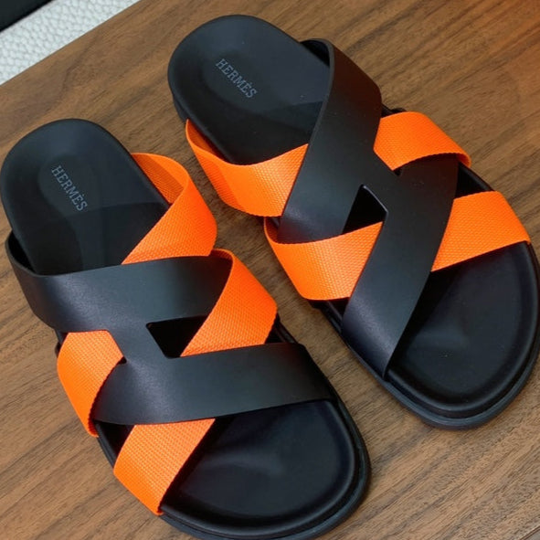 HM Kazimir Sandal Black Orange Frabic Calfskin 294012