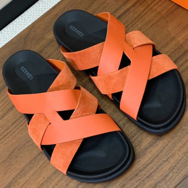 Sandalo HM Kazimir in pelle scamosciata di vitello nera e arancione 294030