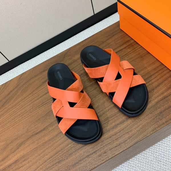 Sandalo HM Kazimir in pelle scamosciata di vitello nera e arancione 294030