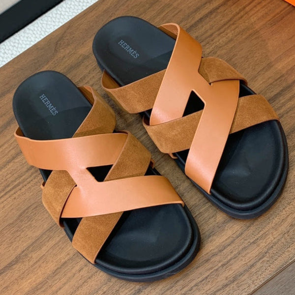 HM Kazimir Sandal Brown Black Suede Calfskin 294039