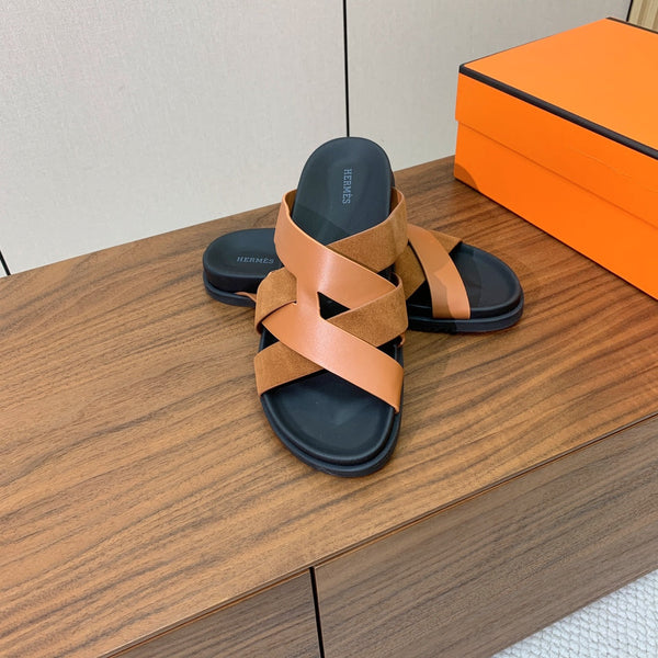 HM Kazimir Sandal Brown Black Suede Calfskin 294039