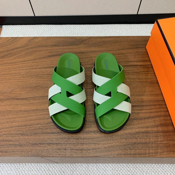 Sandalo HM Kazimir in pelle di vitello verde grigio 293988