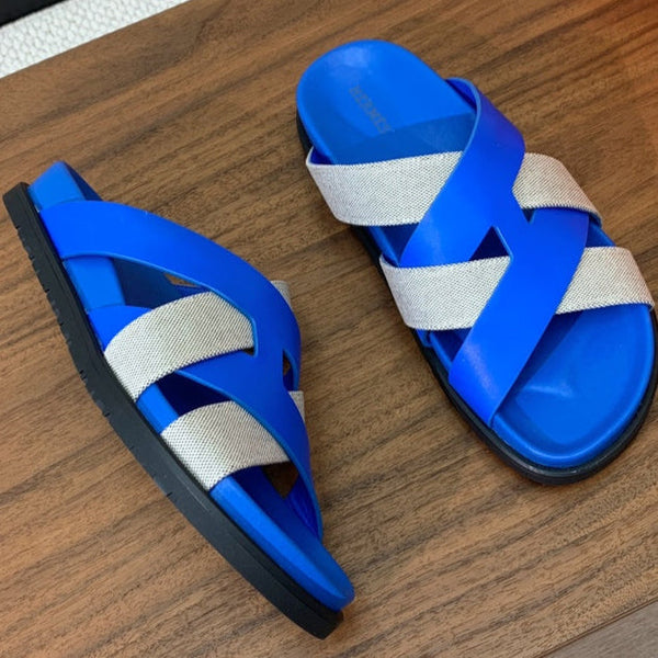 HM Kazimir Sandal Blue Gray Farbic Calfskin 293982