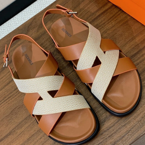 HM Heracles Sandals Brown Beige Frabic Calfskin 294068