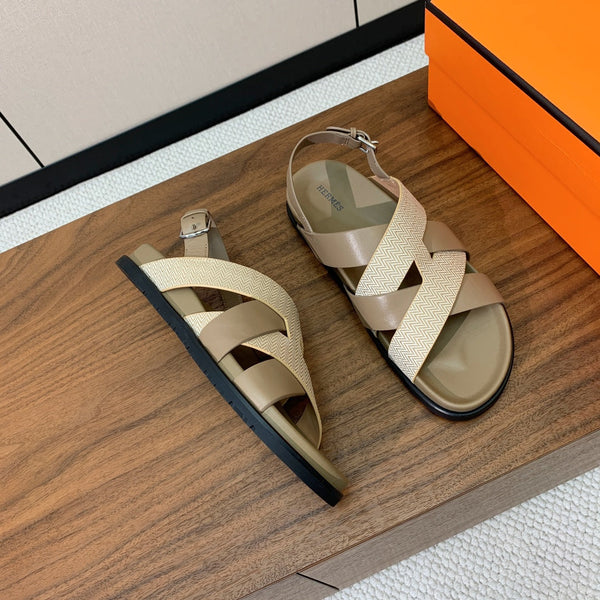 HM Heracles Sandals Etoupe Beige Frabic Calfskin 294069