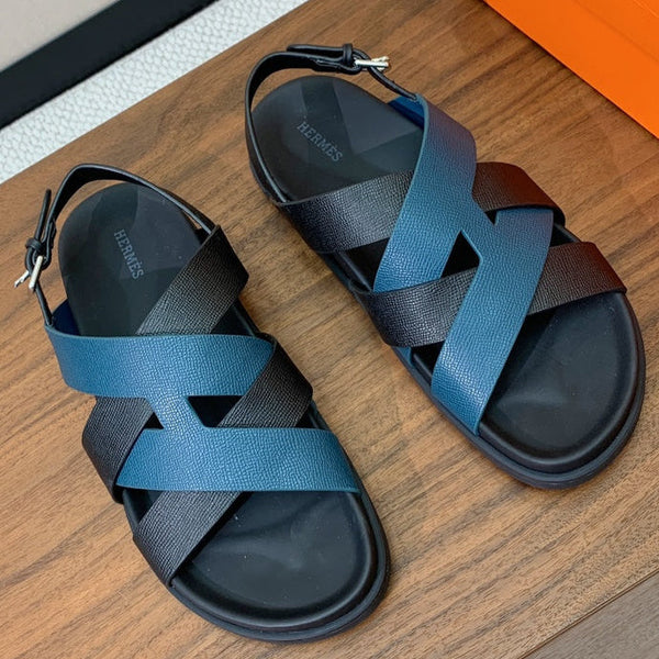 HM Heracles Sandals Lapis Blue Frabic Calfskin 294072