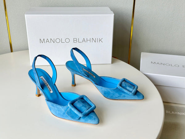 Manolo Slingback 7cm Blue Suede Leather Bottom 451207
