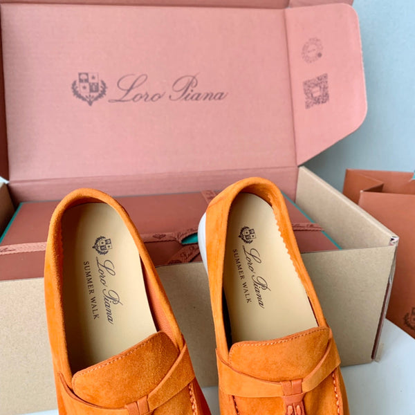 Loro Piana Orange Suede Summer Charms Walk Loafers
