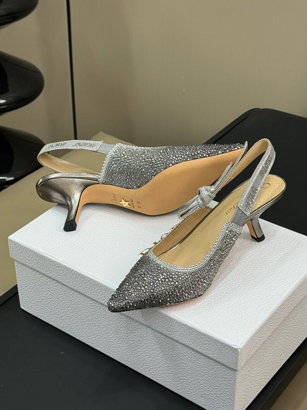 J'Adior Slingback Black Silver-tone Cotton Microbeads