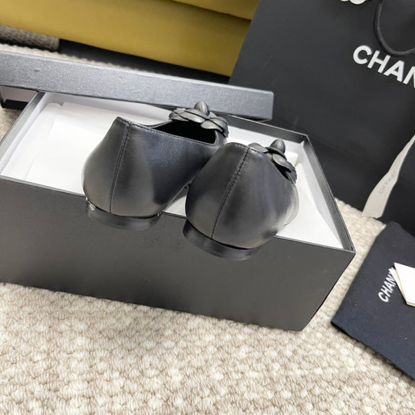 ballet flat flower black calfskin