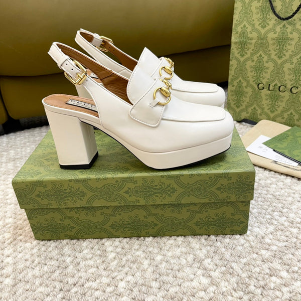 GG HIGH - HEEL SLINGBACK WITH HORSEBIT WHITE CALFSKIN