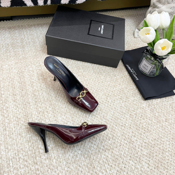 SL SQUARE TOE MULES WINE CALFSKIN