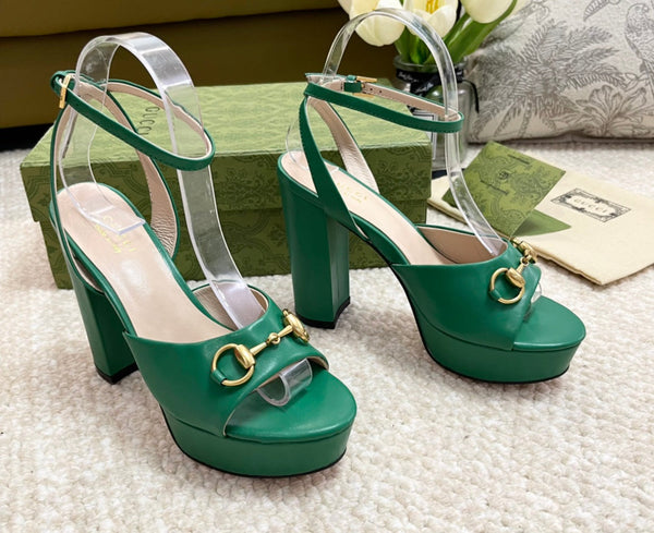 Horsebit 11cm Platform Sandal Green Calfskin