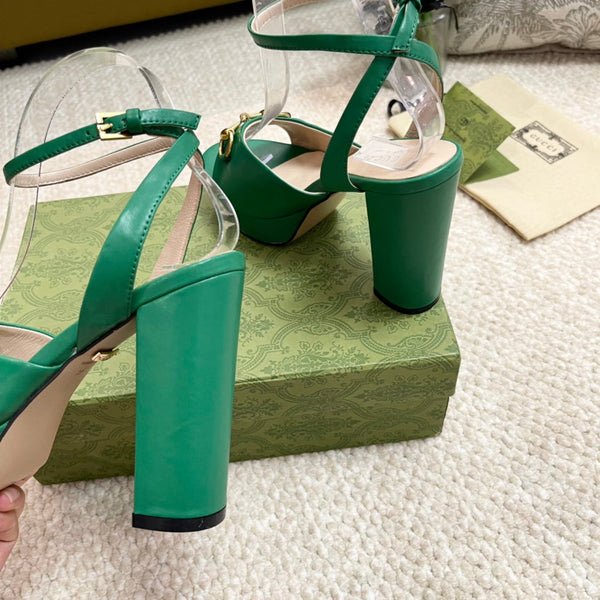 Horsebit 11cm Platform Sandal Green Calfskin