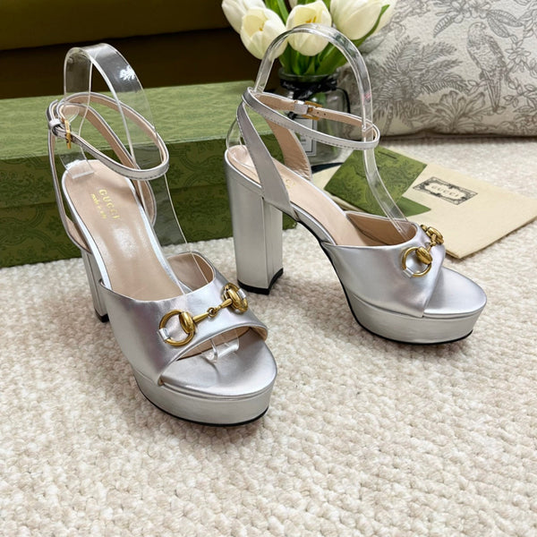 Horsebit 11cm Platform Sandal Silver Metalic Calfskin