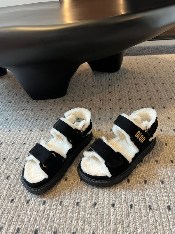 CD Dioract Sandal 40mm Black Suede And Fleece Lining