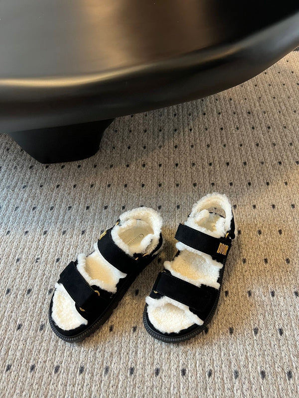 CD Dioract Sandal 40mm Black Suede And Fleece Lining