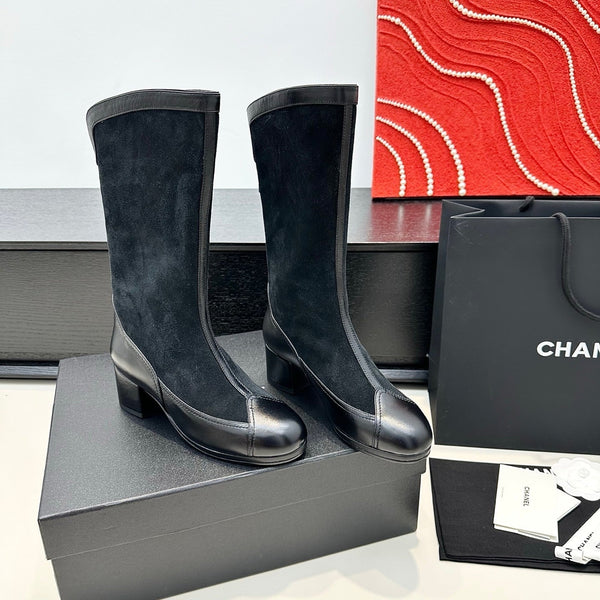 CC 25th Métiers d’art High Boots 55mm Black Suede & Cowhide 413020