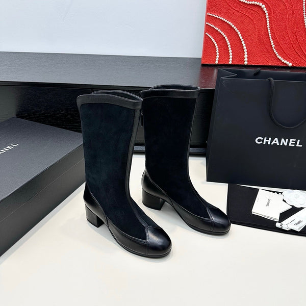 CC 25th Métiers d’art High Boots 55mm Black Suede & Cowhide 413020