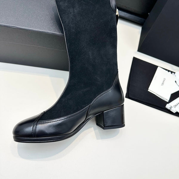 CC 25th Métiers d’art High Boots 55mm Black Suede & Cowhide 413020