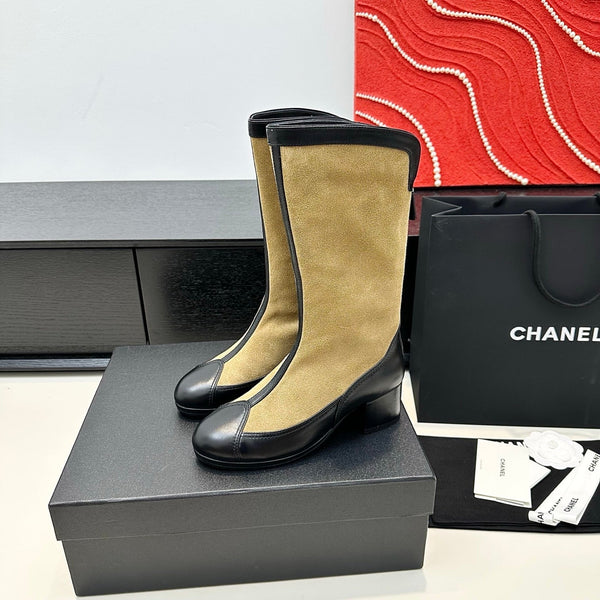 CC 25th Métiers d’art High Boots 55mm Black Beige Suede & Cowhide 413021