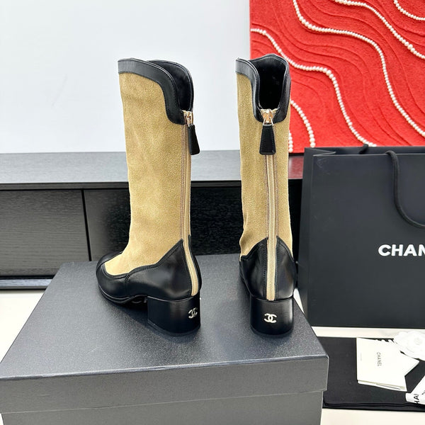 CC 25th Métiers d’art High Boots 55mm Black Beige Suede & Cowhide 413021