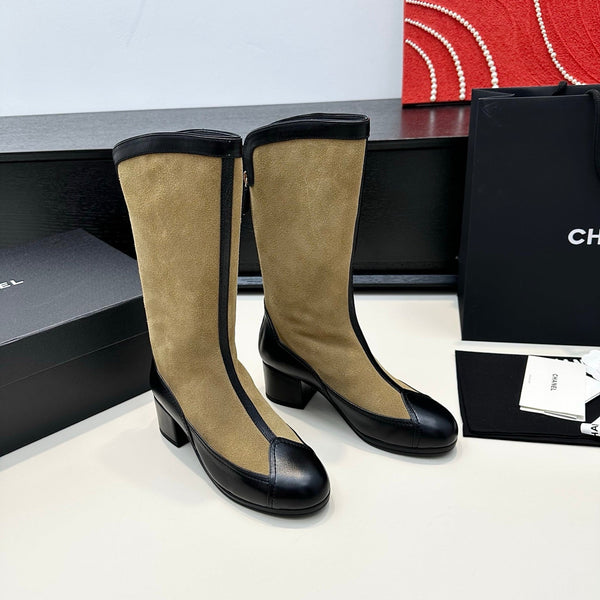 CC 25th Métiers d’art High Boots 55mm Black Beige Suede & Cowhide 413021