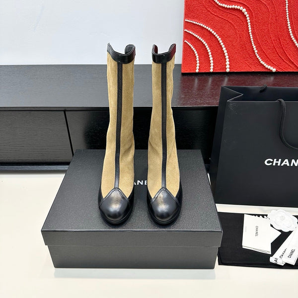 CC 25th Métiers d’art High Boots 55mm Black Beige Suede & Cowhide 413021