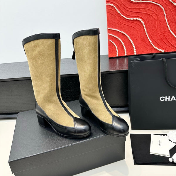 CC 25th Métiers d’art High Boots 55mm Black Beige Suede & Cowhide 413021