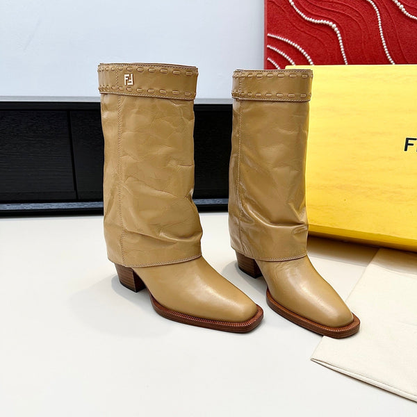 Fendi Ankle Boots Beige Calfskin 472684